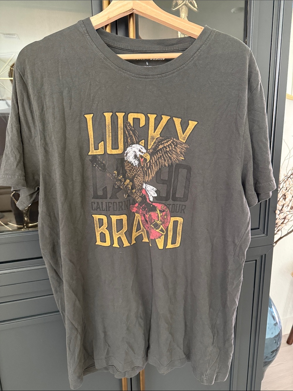 Lucky Brand Black Graphic Eagle Tee with Yellow Logo